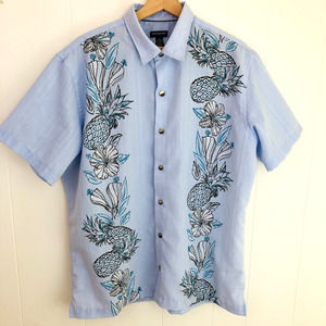 Van Heusen Air Hawaiian Men's Sz Large‎ 16 - 16 1/2 Tropical Pineapple Button Up